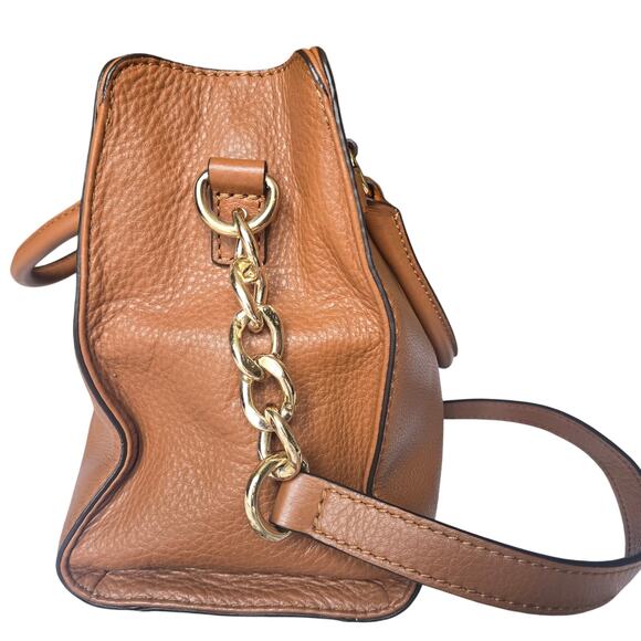 Michael Kors Hamilton Brown and Gold Pebbled Leather Handbag Satchel - Picture 3 of 10